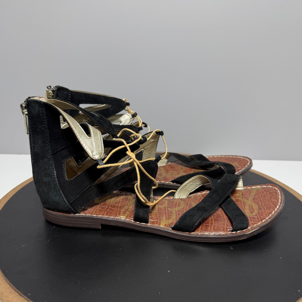 Sam Edelman Katya Gladiator Sandals Women‎ 10 Lace Up Black Suede Boho Chic
